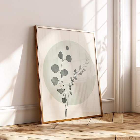 Sage Green Botanical Print Minimalist Wall Art Poster For Boho Home Decor