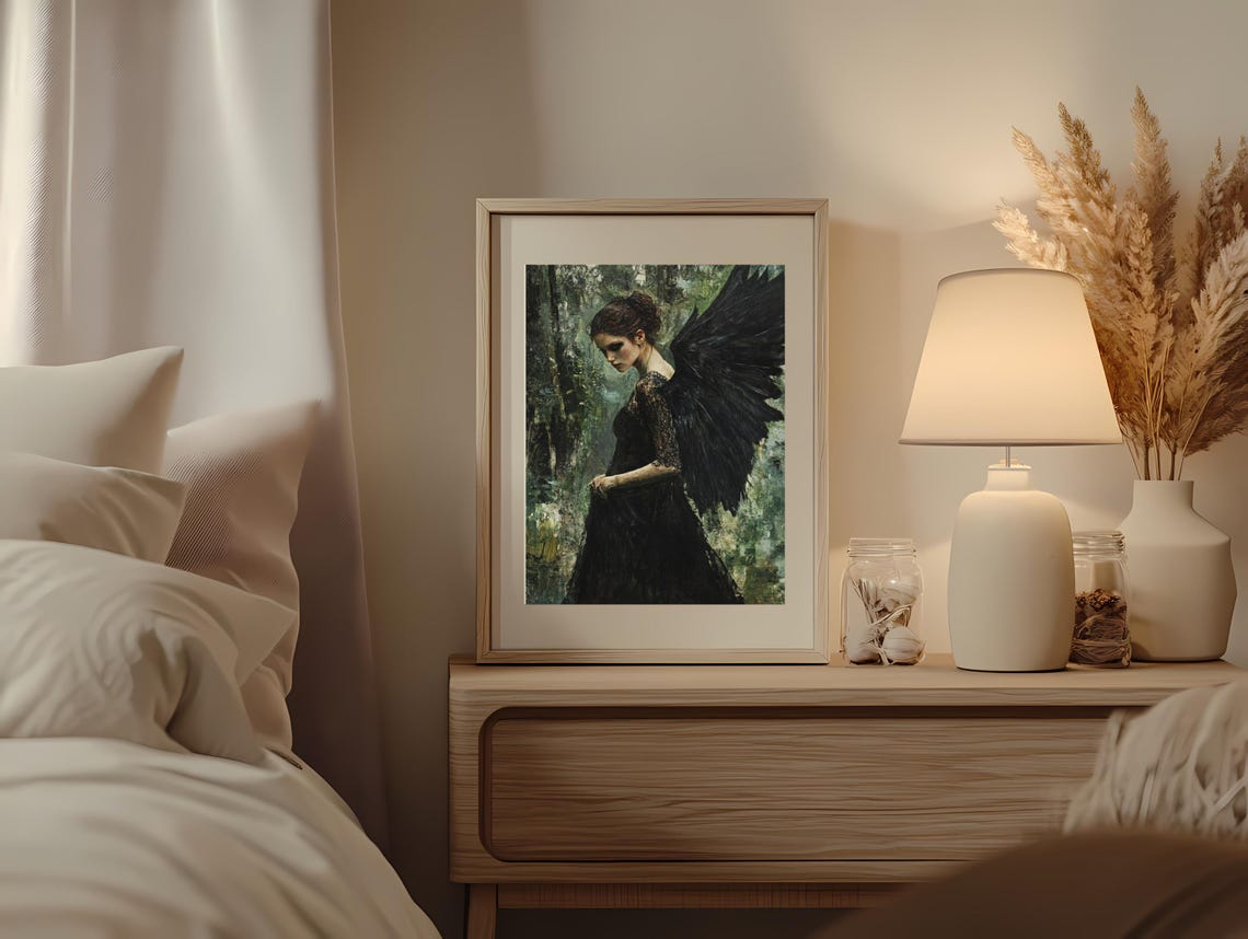 Dark Angel Art Gothic Woman With Black Wings Dramatic Fantasy Wall Art Gift For Her - Image 2