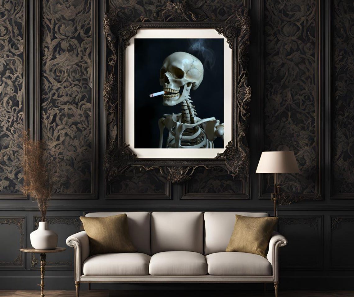 Van Gogh Print Skull Of A Skeleton With Burning Cigarette Moody Dark Academia Print Dark Wall Art Skull Art Print Gothic Wall Art - Image 3