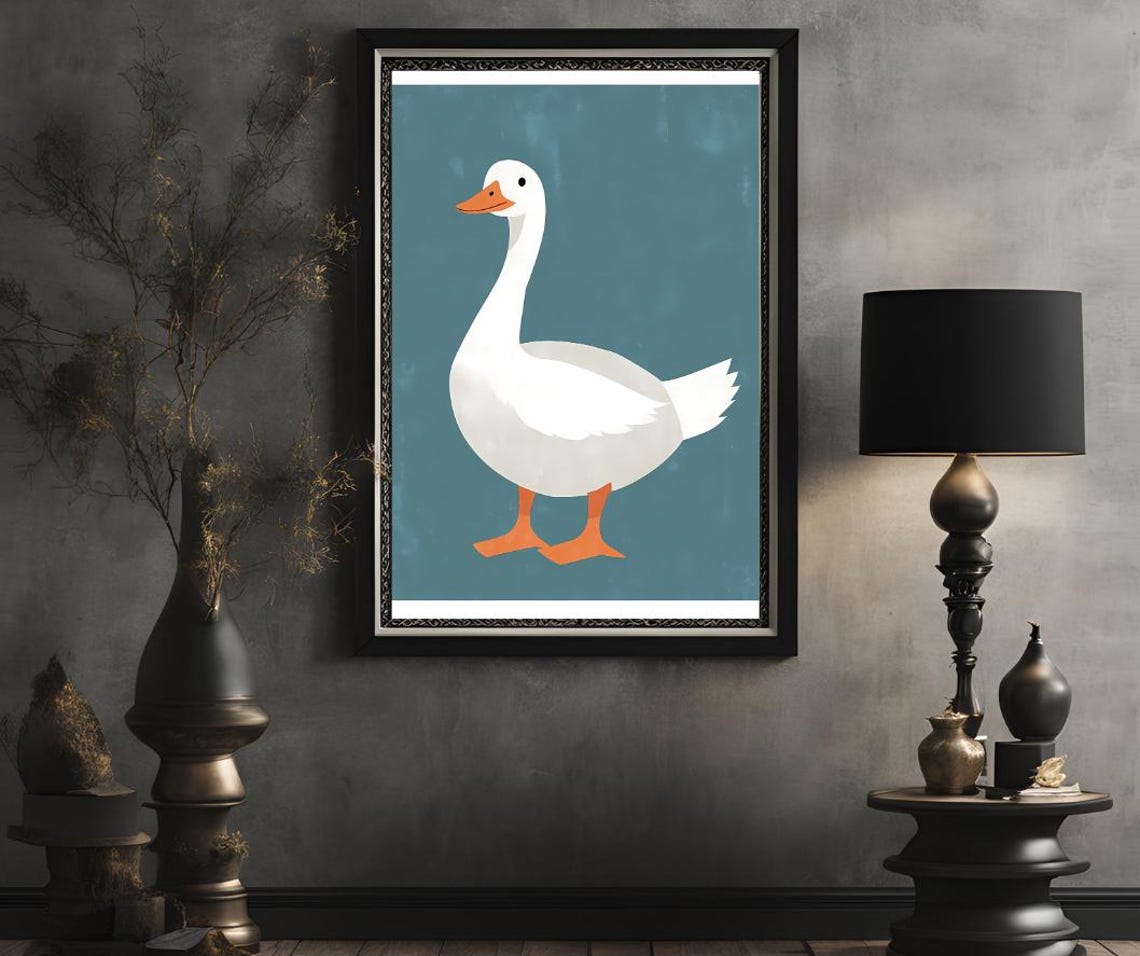 Minimalist White Goose Illustration on a Teal Background Art Poster - Image 2