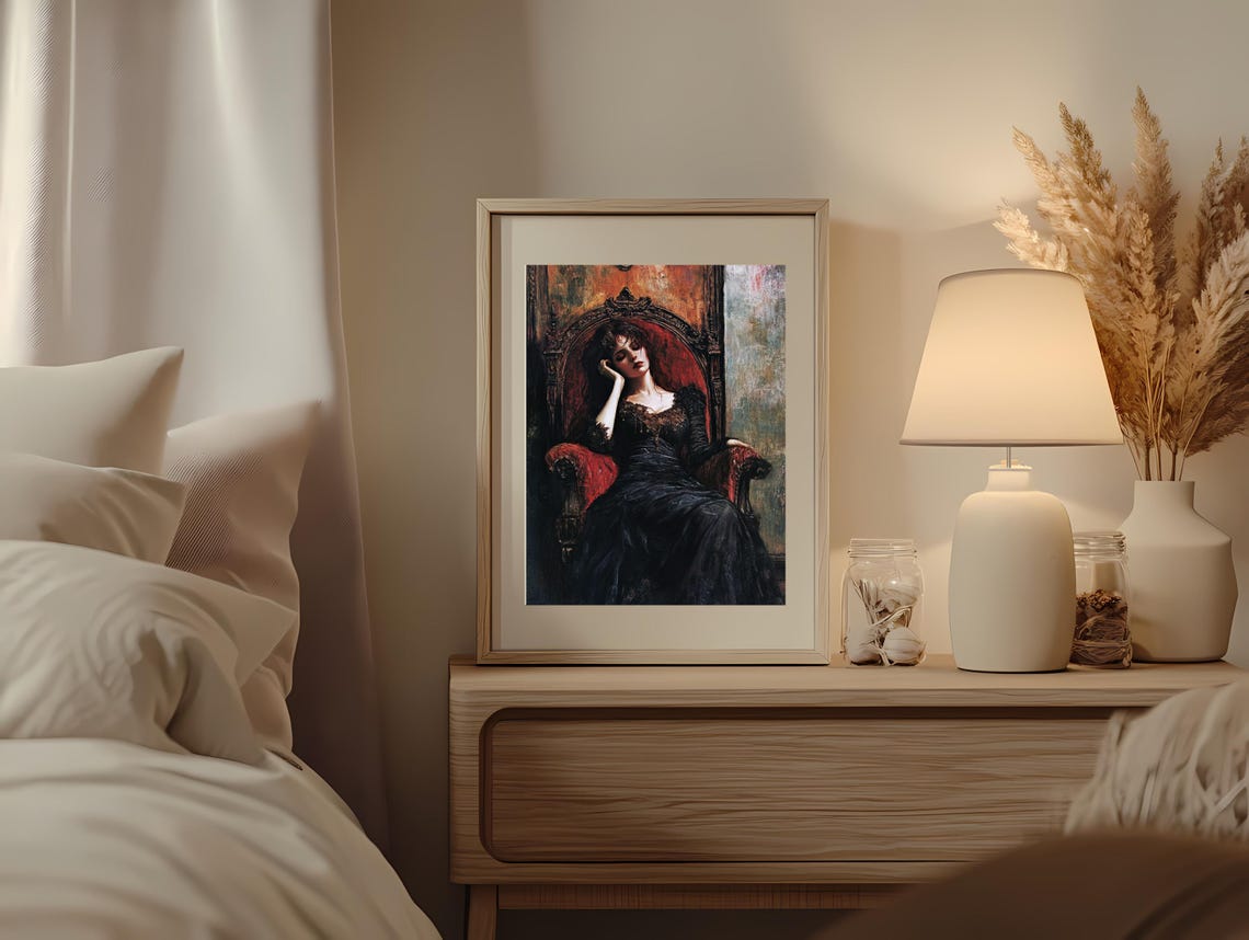 Victorian Art Woman Resting In Ornate Chair Elegant Gothic Wall Art Gift For Her - Image 2