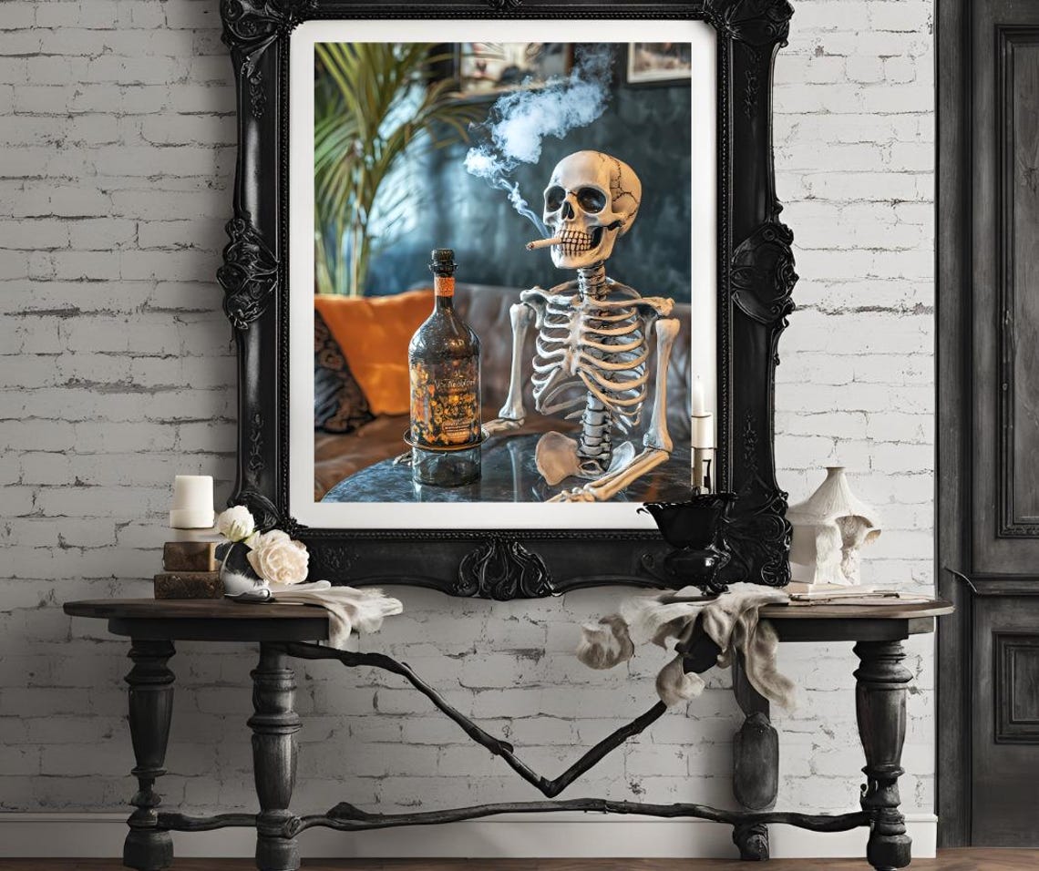 Van Gogh Print Skull Of A Skeleton With Burning Cigarette Moody Dark Academia Print Dark Wall Art Skull Art Print Gothic Wall Art - Image 4