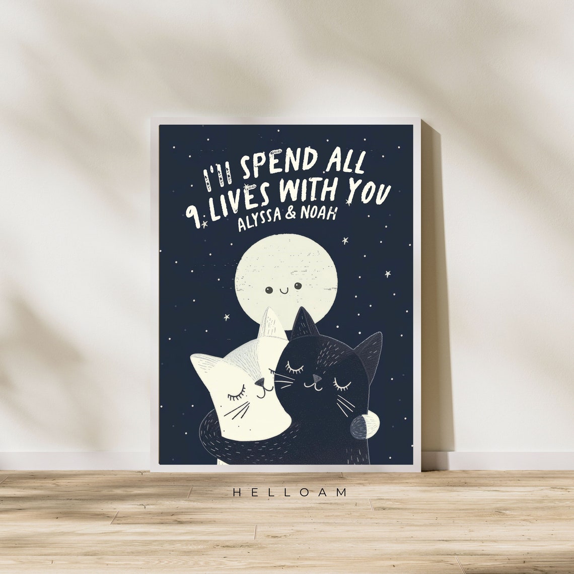 Best Therapist Cat Funny White Cat Held in Hands Navy Therapy Wall Art - Image 2