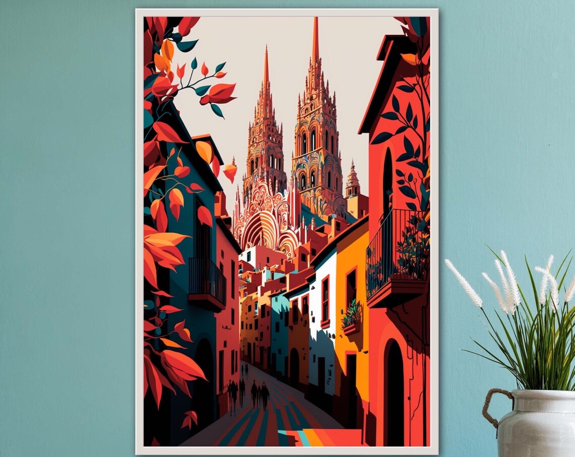 San Miguel de Allende Church in Vibrant Latin Street Art Poster - Image 5