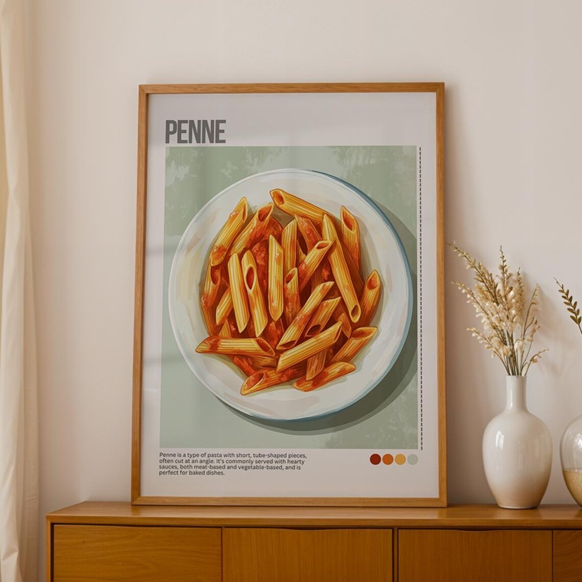 Penne Pasta Tube Noodles Italian Dish Illustrated Kitchen Poster