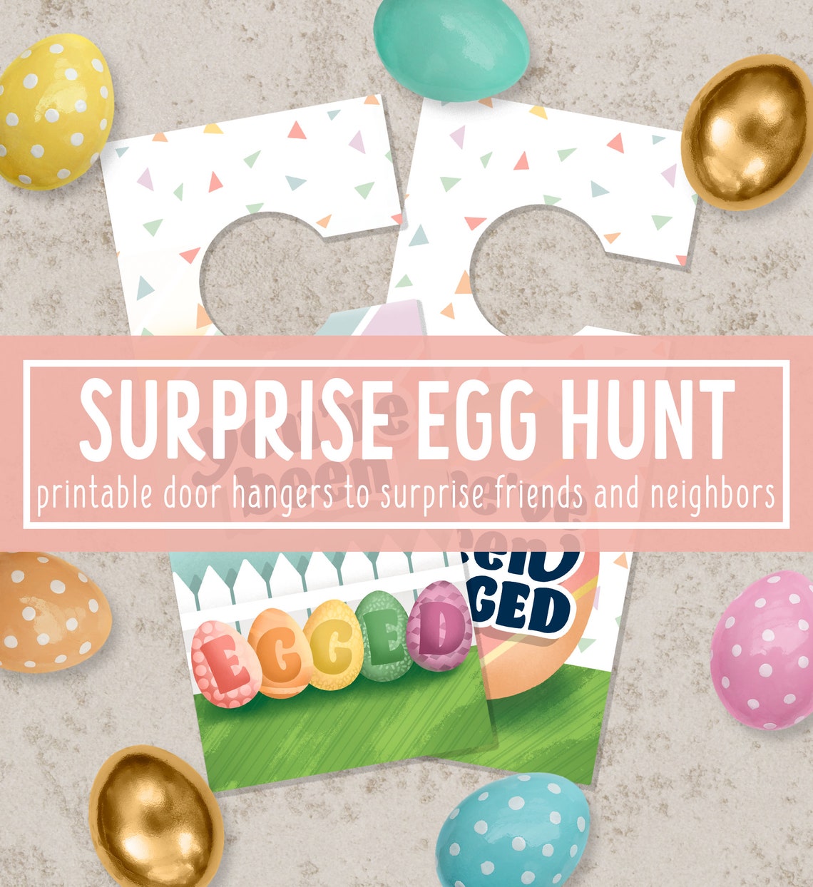Surprise Egg Hunt Printable Door Hangers Easter Party Game Poster