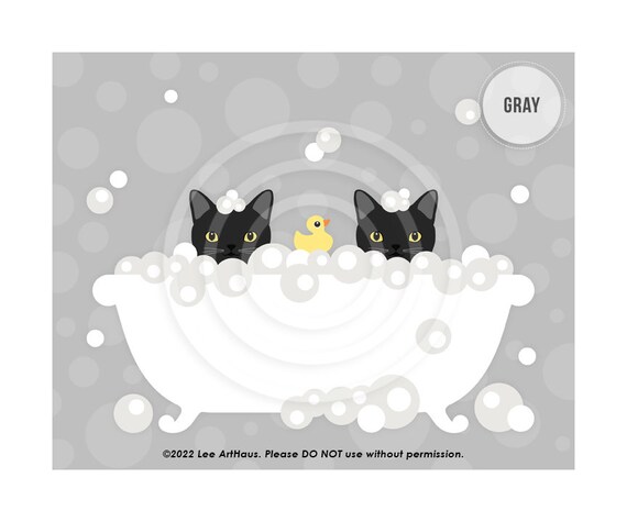 Two Black Cats Taking Bubble Bath With Rubber Duck Funny Art Poster