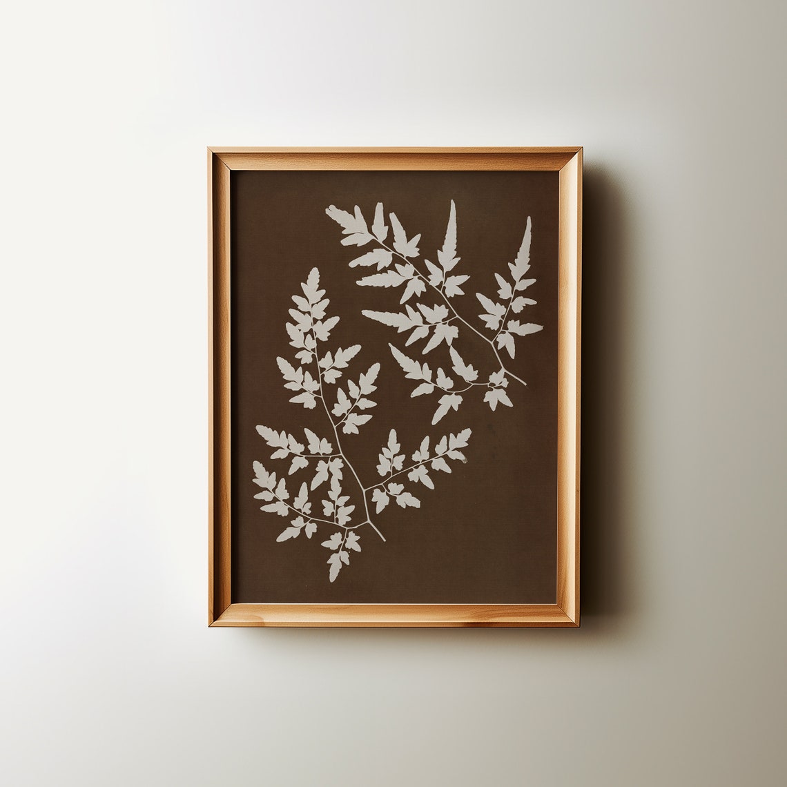 White Fern Botanical Silhouette Minimalist Neutral Brown Wall Art