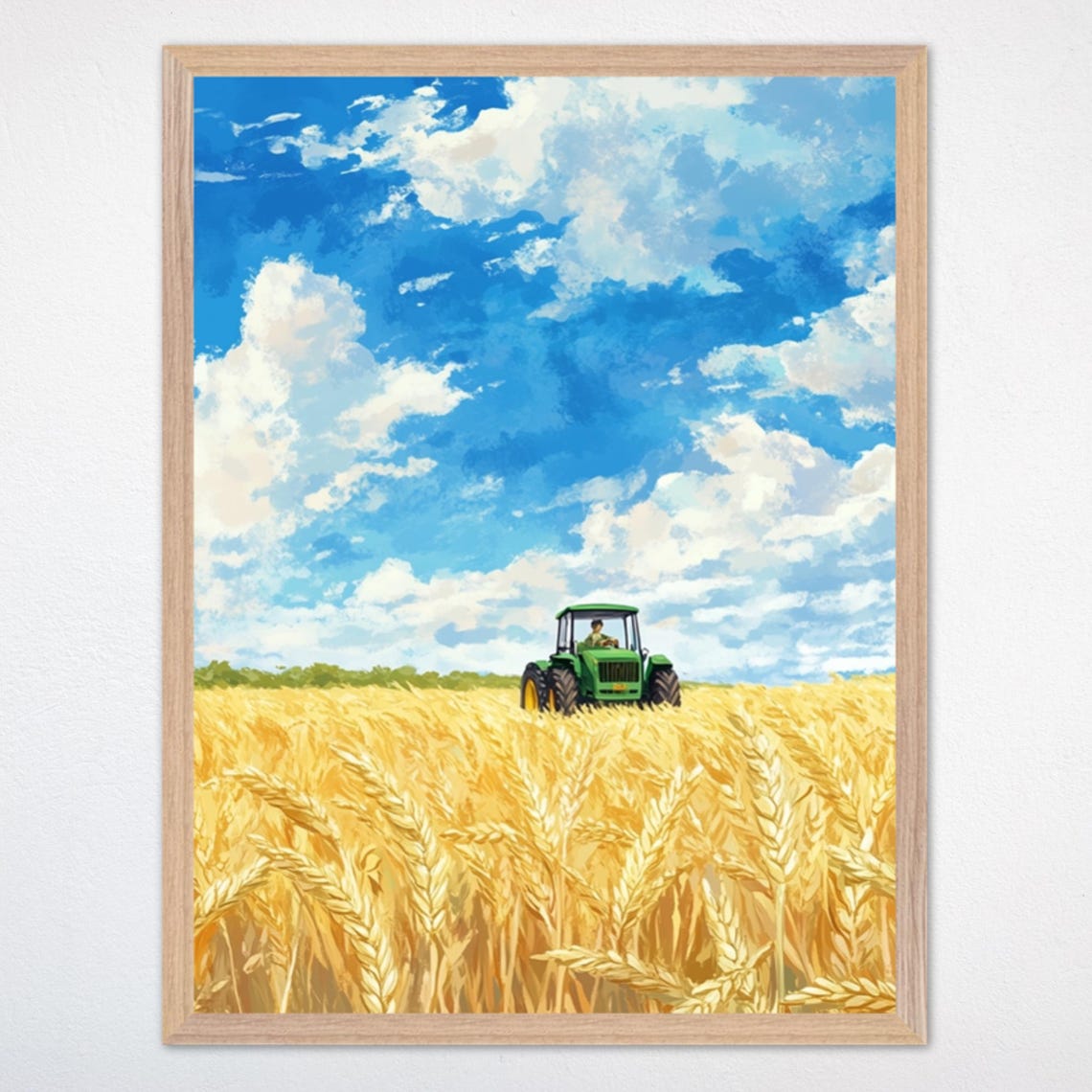 Green Tractor in Golden Wheat Field Sunny Farm Nursery Poster
