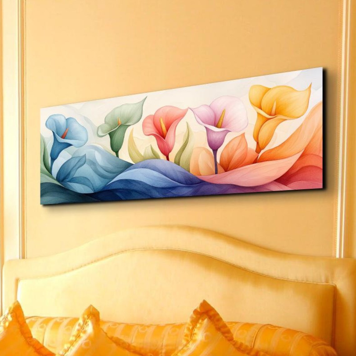 Pastel Watercolor Calla Lilies Blooming Flowers Panoramic Poster