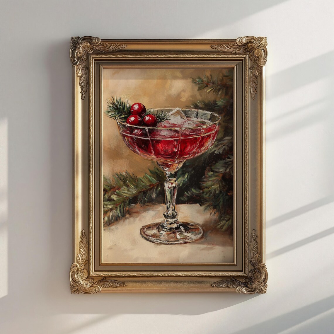 Christmas Cocktail Cranberry Coupe Vintage Holiday Painting Poster - Image 4