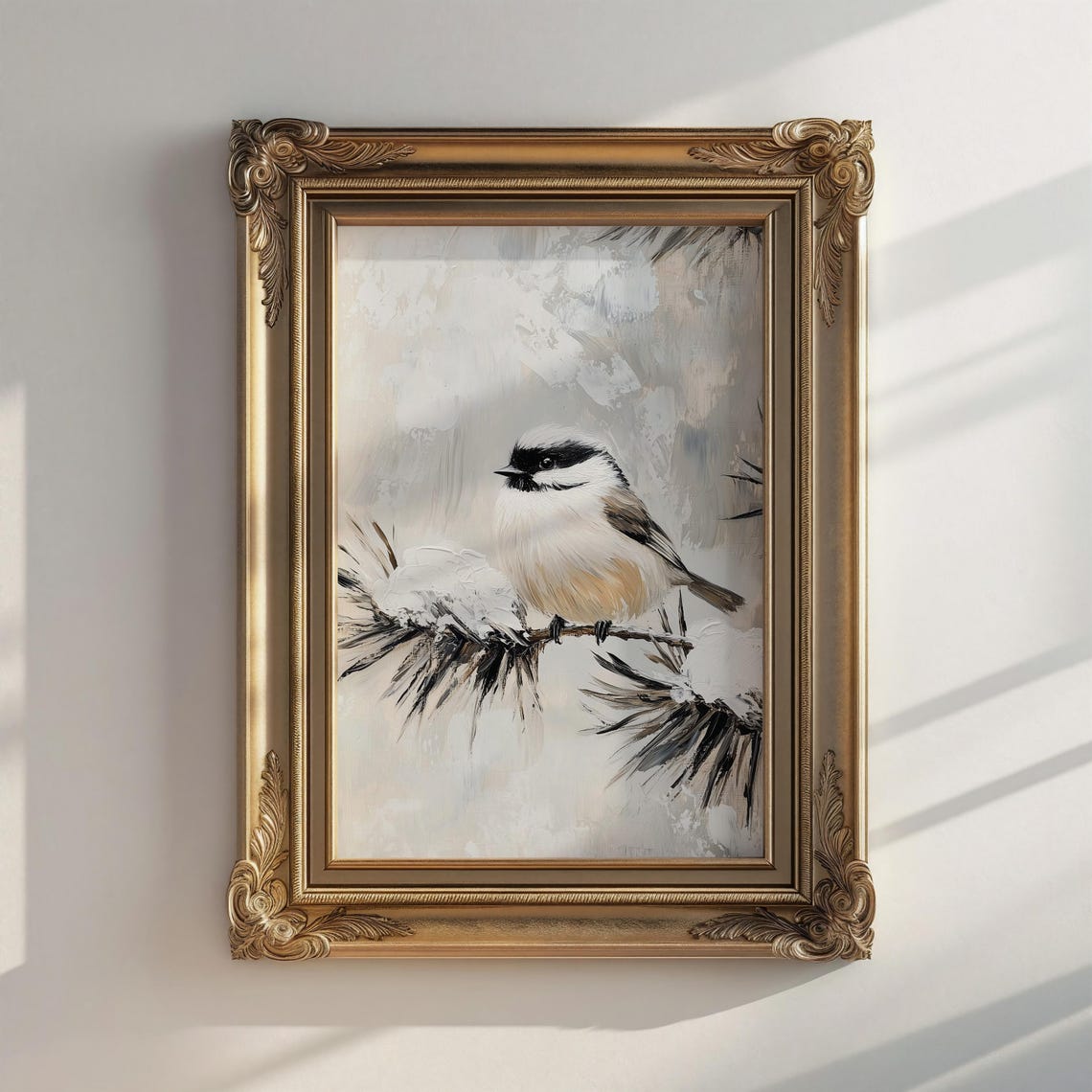 Chickadee on Snowy Pine Branch Vintage Style Christmas Bird Poster - Image 6