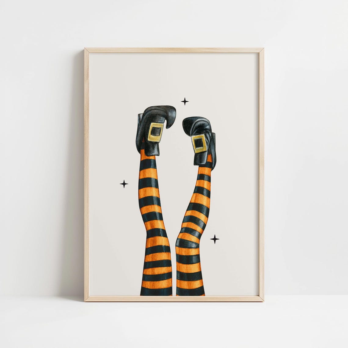 Witch Legs Upside Down Striped Stockings Halloween Art Poster - Image 3