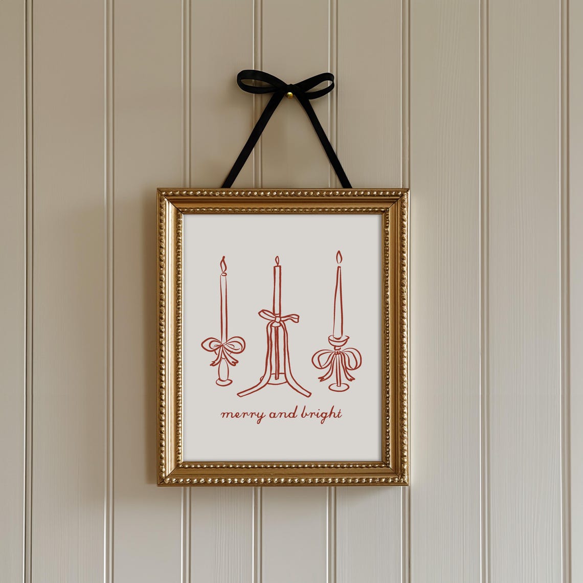 Merry and Bright Candles Line Art Coquette Christmas Wall Art - Image 5