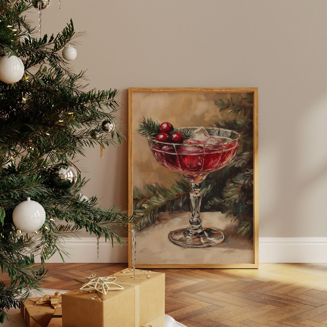 Christmas Cocktail Cranberry Coupe Vintage Holiday Painting Poster - Image 3