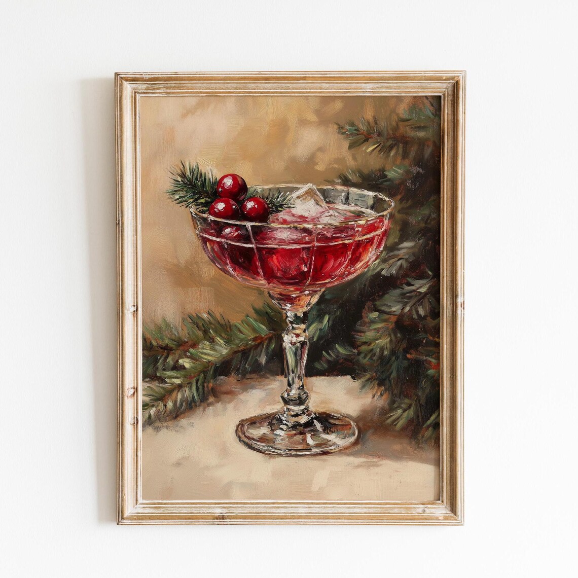 Christmas Cocktail Cranberry Coupe Vintage Holiday Painting Poster