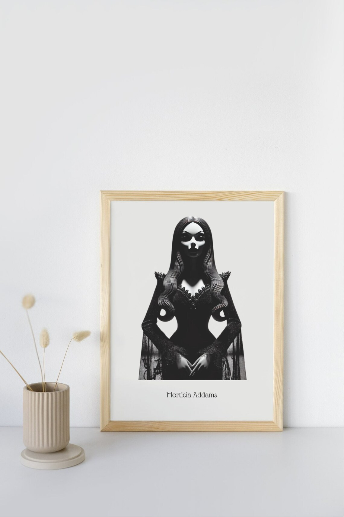 Morticia Addams Gothic Elegant Portrait Black White Wall Art - Image 4