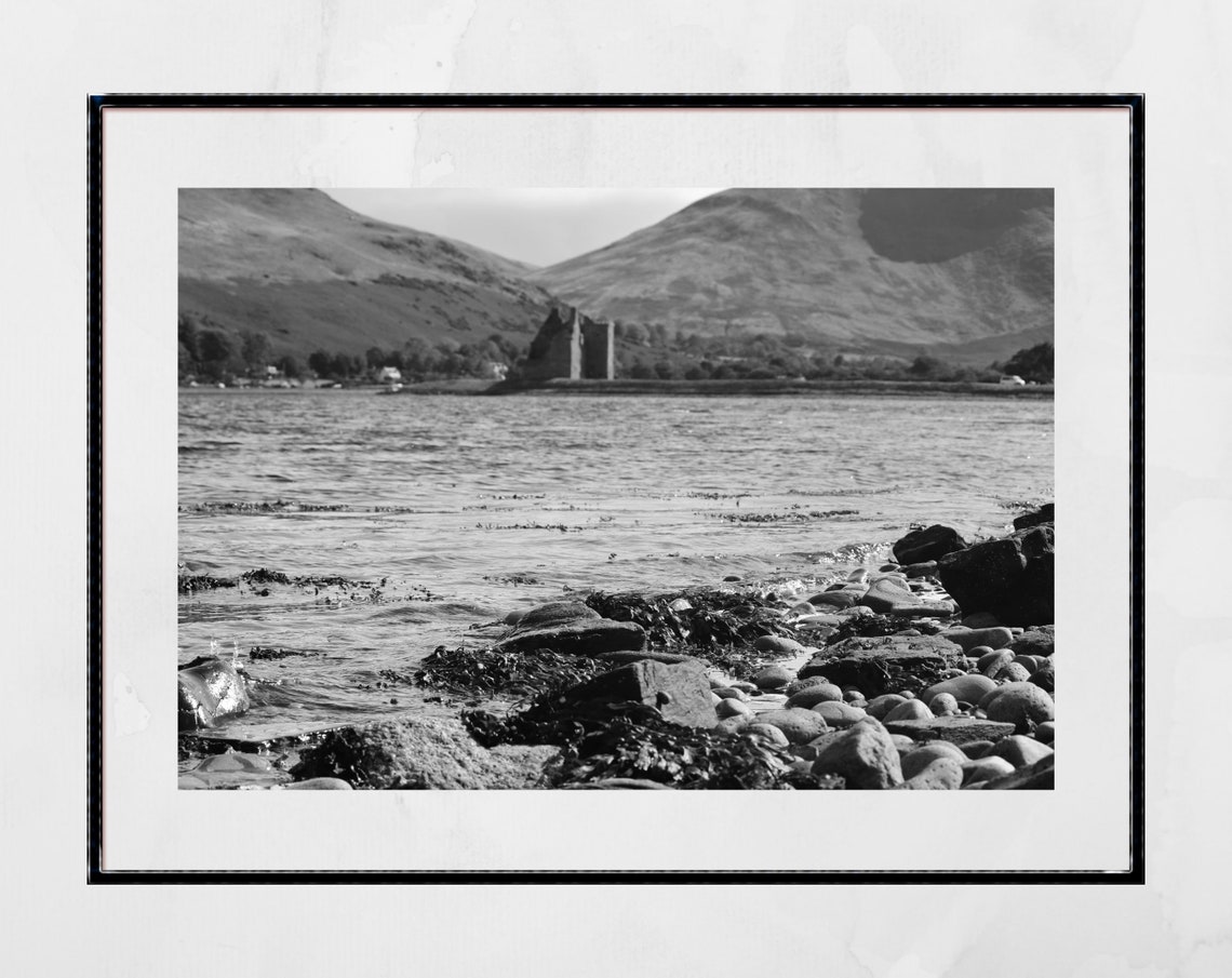 Lochranza Castle Isle Of Arran Scenic Black And White Photo Poster