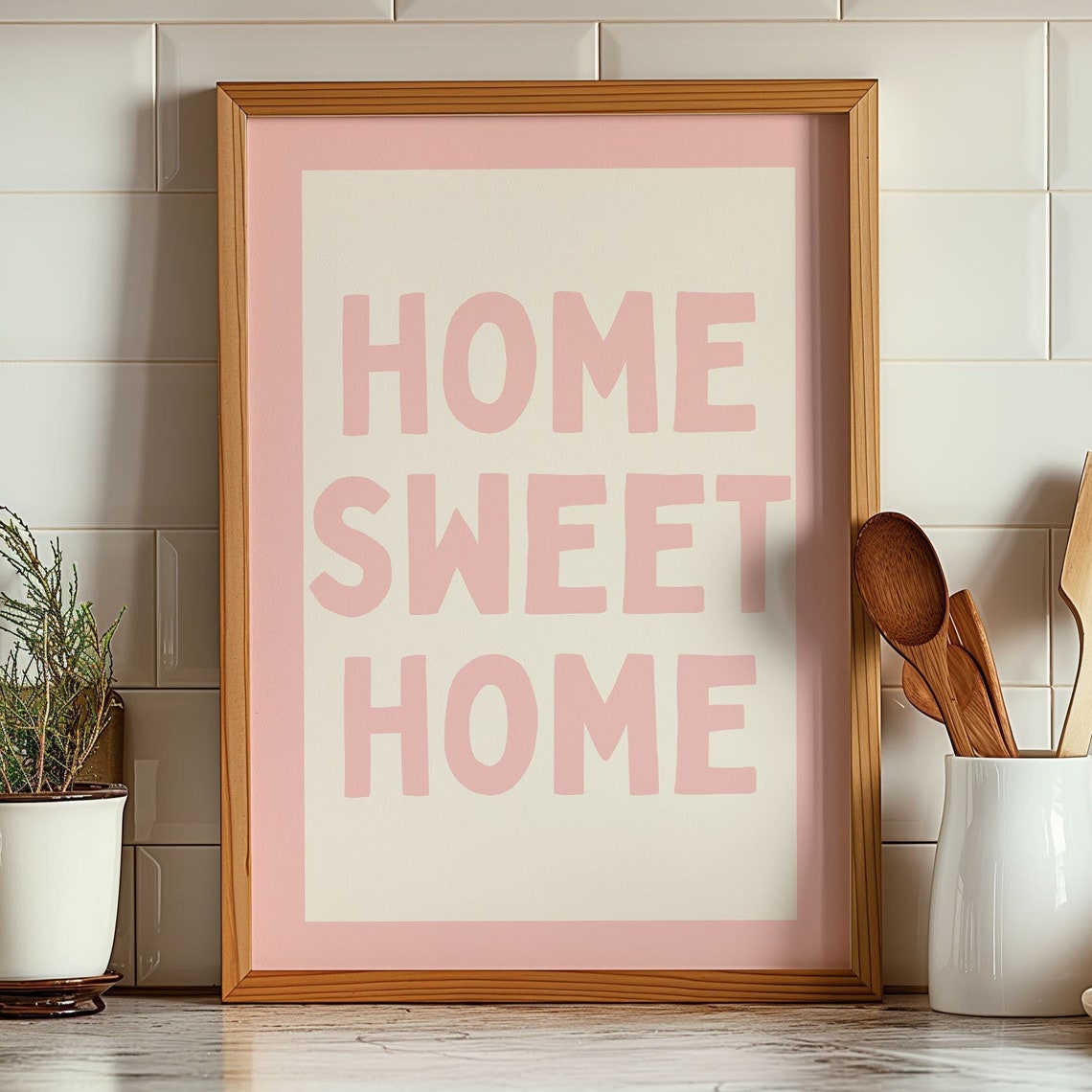 Home Sweet Home Soft Pink Cream Retro Kitchen Housewarming Poster