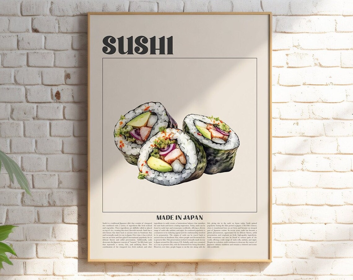 Retro Sushi Vintage Japanese Art, Poster Print