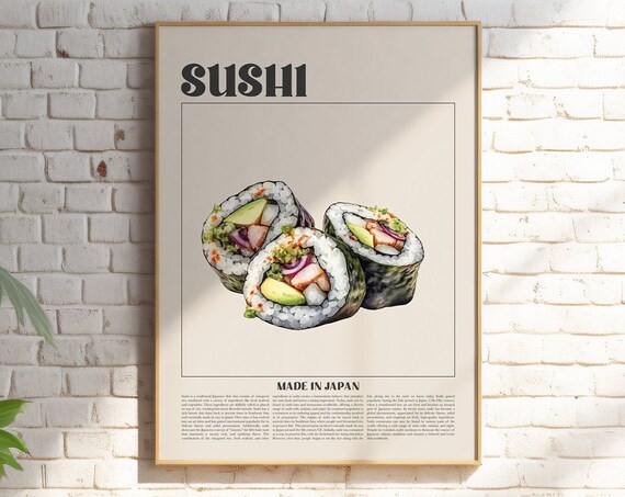 Retro Sushi Vintage Japanese Art, Poster Print