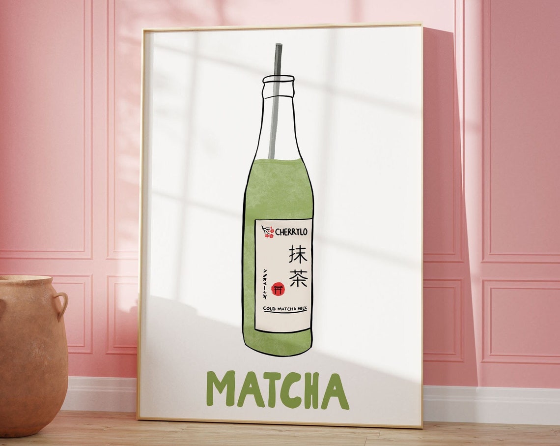 Cold Matcha Milk Bottle Japanese Minimal Kitchen Decor Art Poster - Image 2