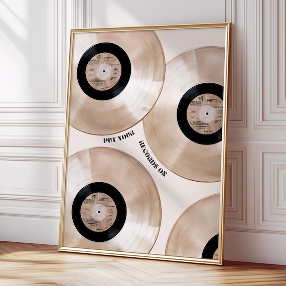 Put Your Records On Retro Beige Vinyl Record Art Decor Poster