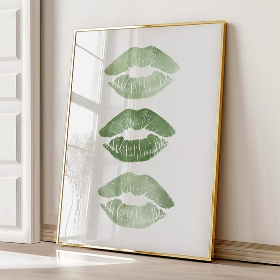 Lips Wall Art Trendy Home Prints Girly Dorm Room Decor Green Makeup Kiss Poster Stylish Retro