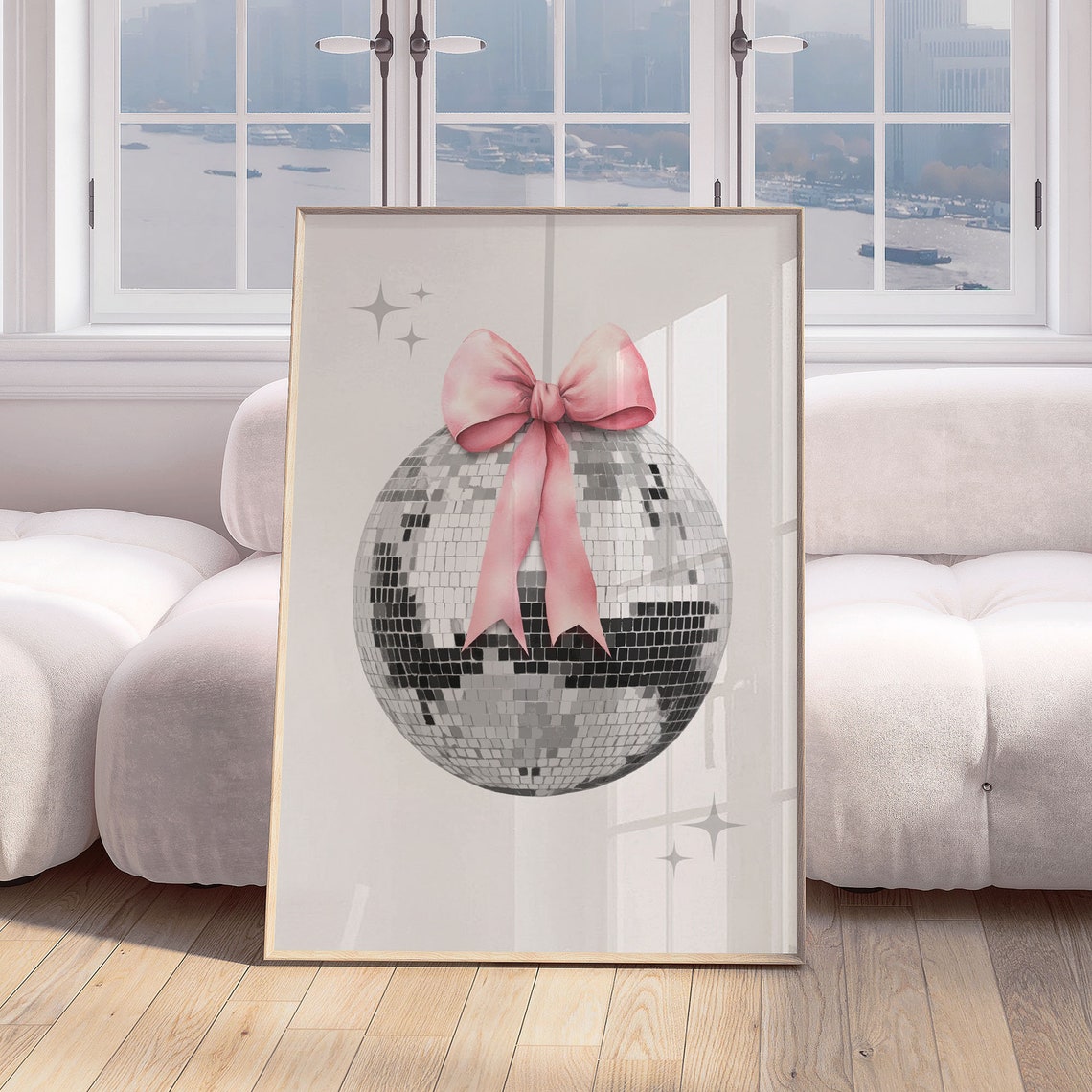 Pink Bow Disco Ball Coquette Party Mirror Ball Retro Art Poster