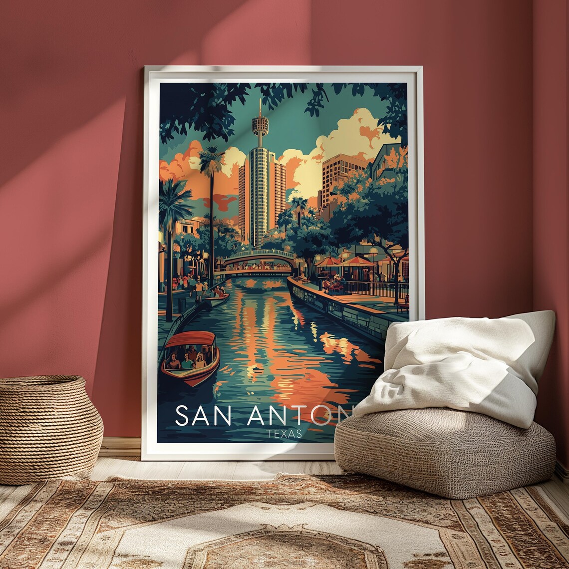 San Antonio River Walk Vintage Texas Travel Poster