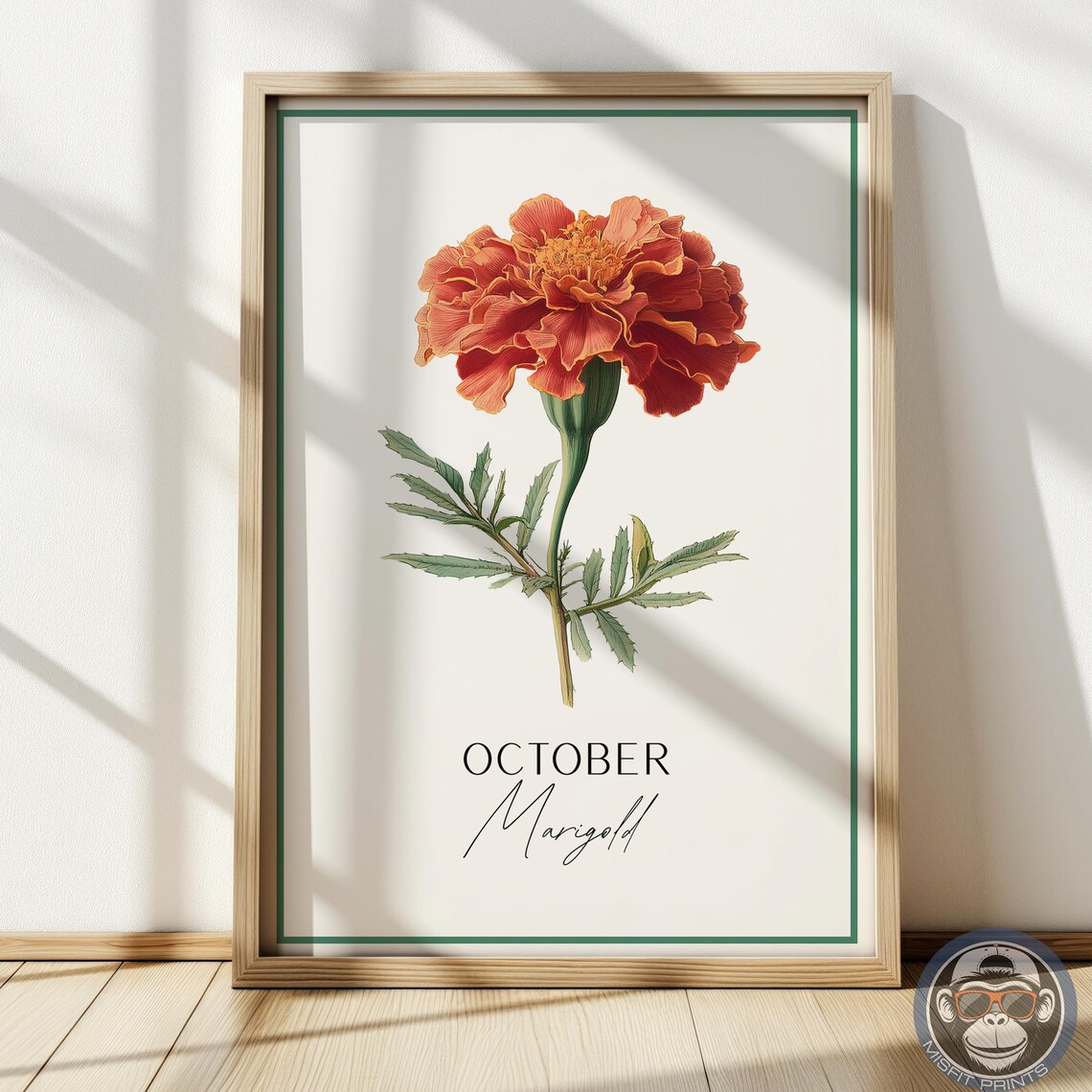 Marigold Botanical Art Print, October Birth Flower