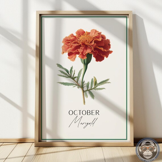 Marigold Botanical Art Print, October Birth Flower