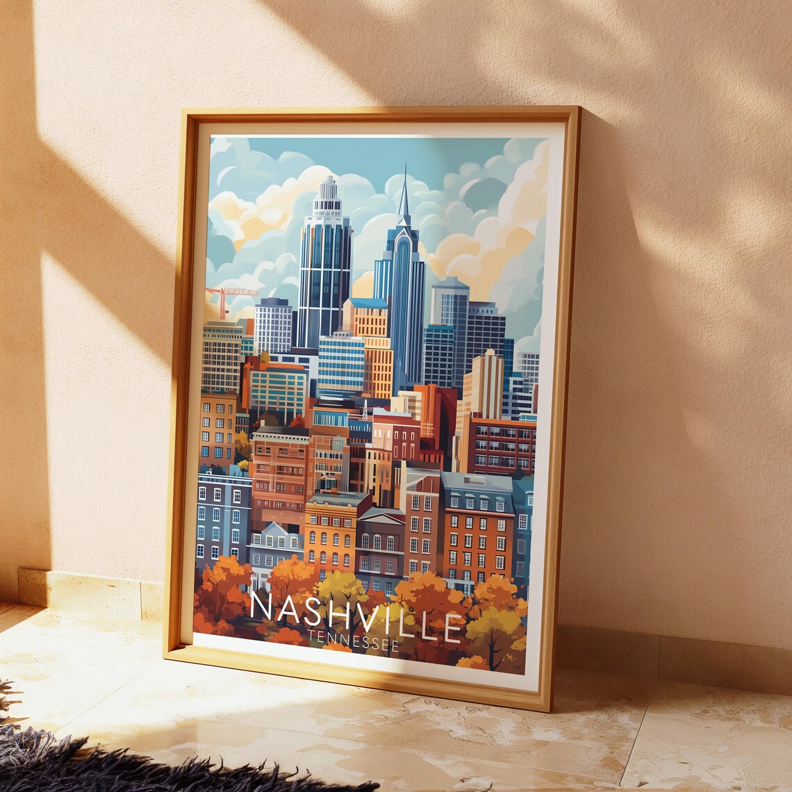 Nashville Tennessee Downtown Skyline Fall Colors Travel Poster