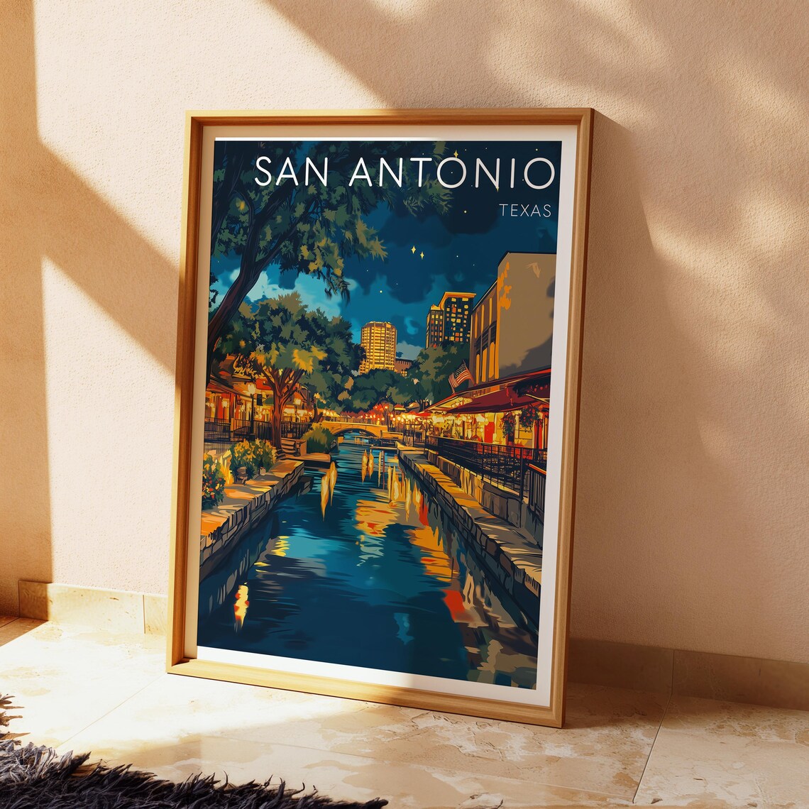 San Antonio River Walk Vintage Travel Poster