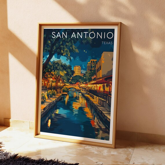 San Antonio River Walk Vintage Travel Poster