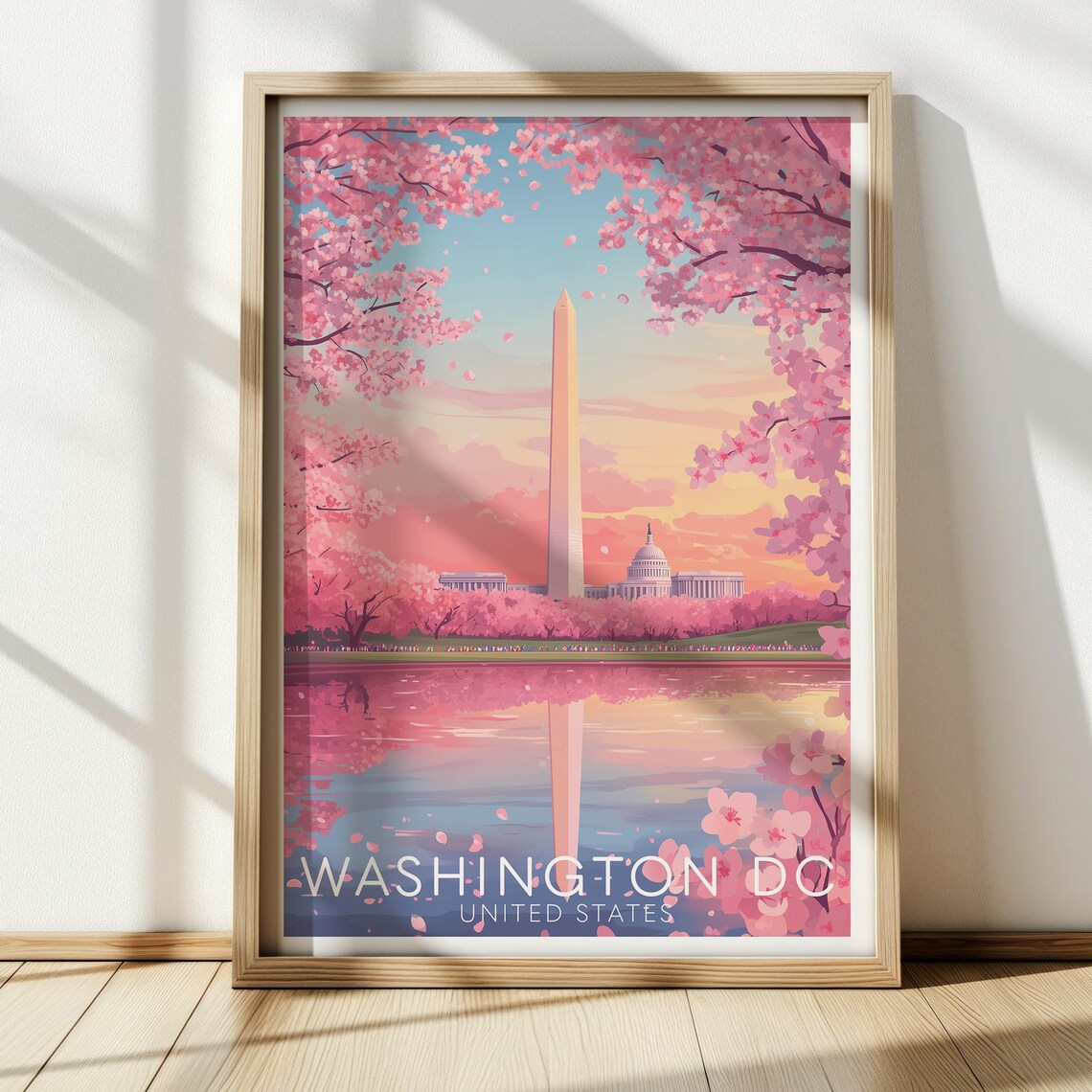 Washington DC Cherry Blossom Travel Poster, DC Art