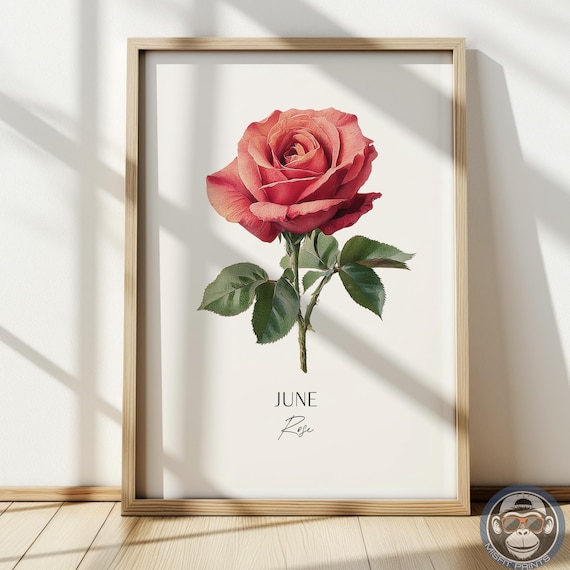 June Birth Flower Rose Print Vintage Botanical Wall Art