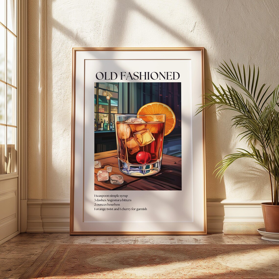 Old Fashioned Cocktail Recipe Bar Cart Art Print