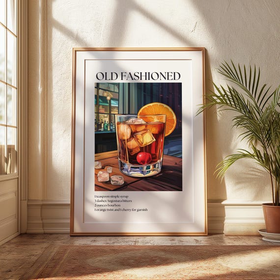Old Fashioned Cocktail Recipe Bar Cart Art Print