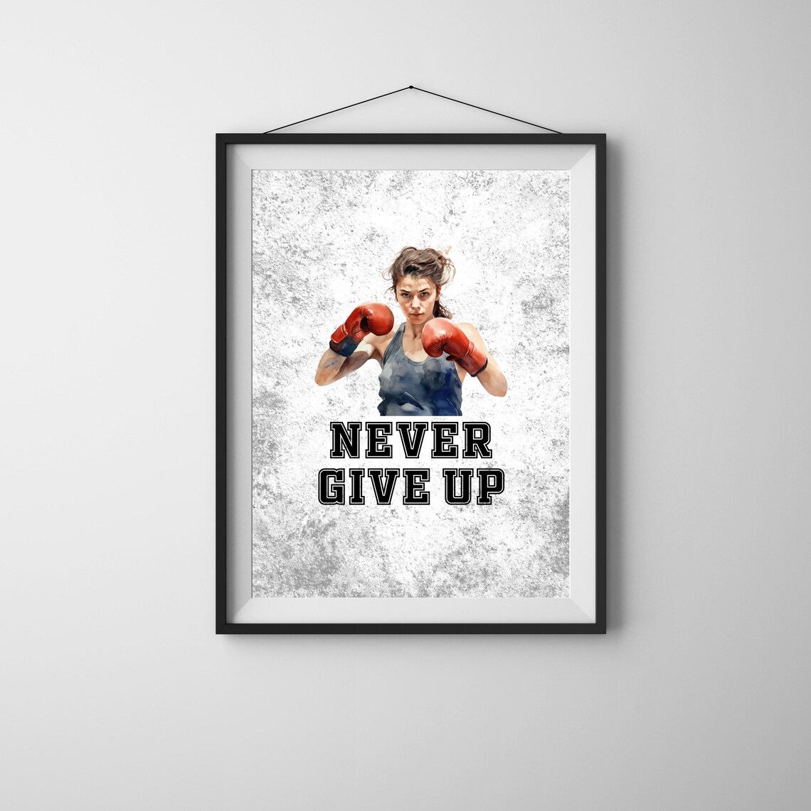 Never Give Up Woman Boxer Red Gloves Sports Motivational Print - Image 7