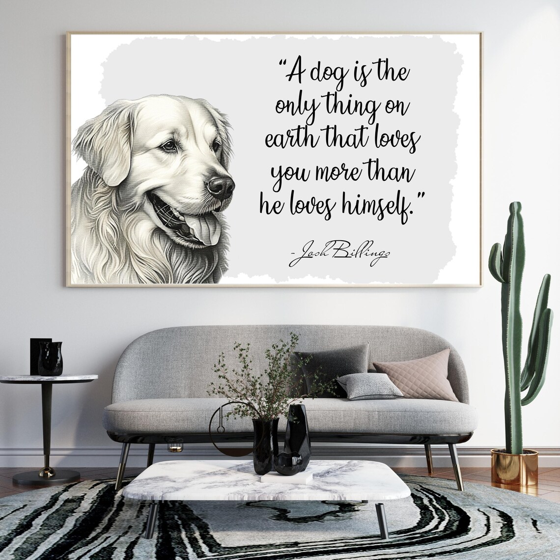 Golden Retriever Josh Billings Dog Love Quote Portrait Wall Art - Image 7