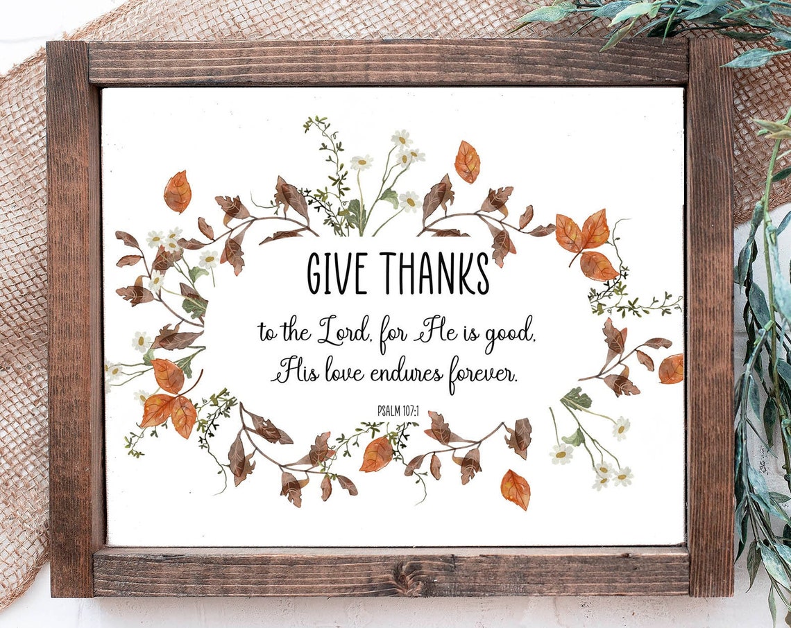 Psalm 1071 Give Thanks Autumn Leaf Wreath Bible Verse Scripture Poster
