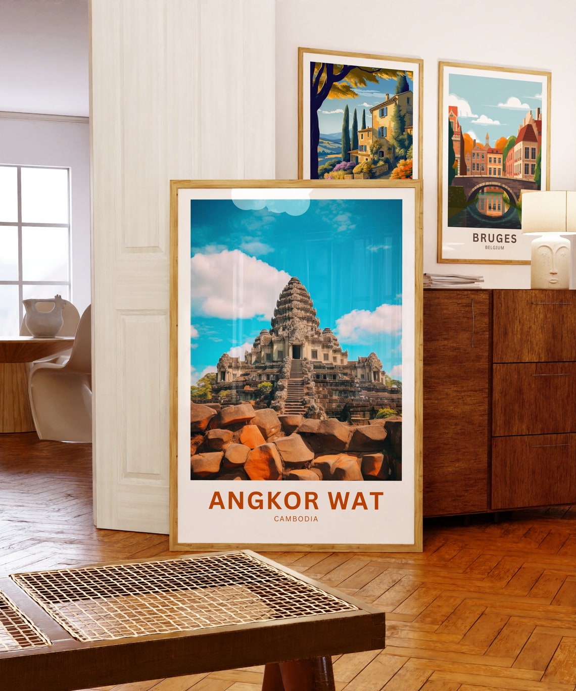 Angkor Wat Cambodia Travel Poster Ancient Temple Stone Steps Art - Image 5