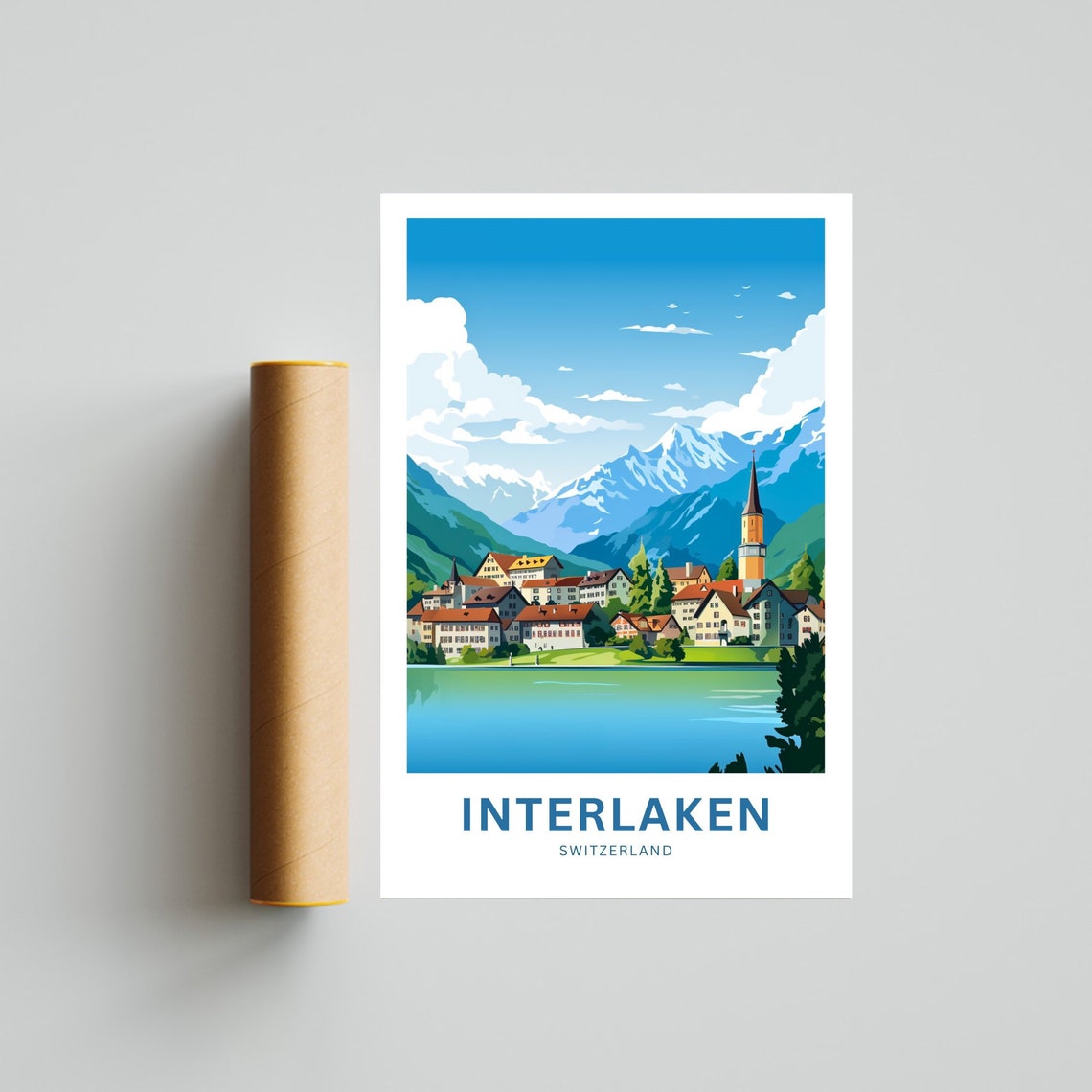 Interlaken Switzerland Lakeside Town Mountain Peak Travel Poster - Image 4