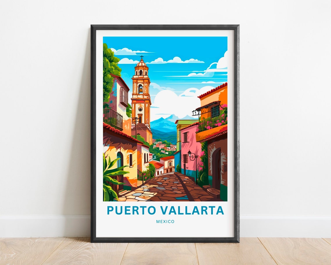 Puerto Vallarta Travel Print Puerto Vallarta Poster Mexico Wall Art Framed Present Gift Mexico Decor Present Customize Your Text