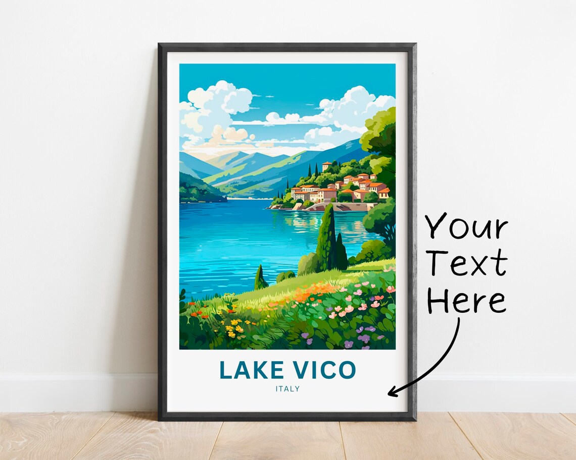 Lake Vico Italy Lakeside Village Floral Personalized Travel Poster