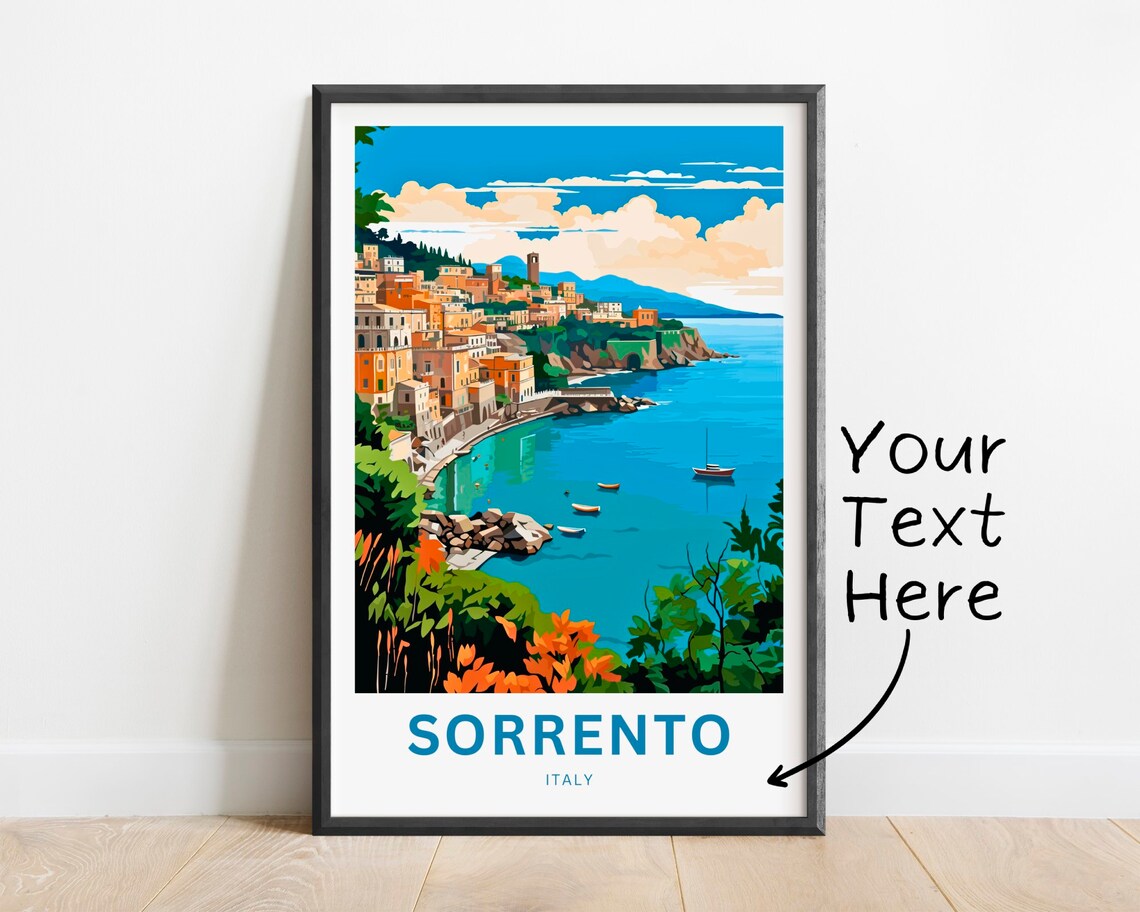 Sorrento Italy Customizable Bay Sailboats Modern Travel Poster