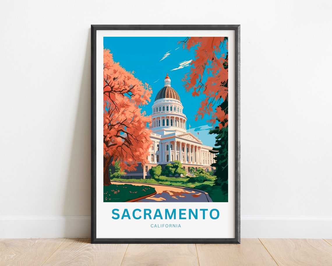 Sacramento California Capitol Building Vintage Travel Poster Dome Art