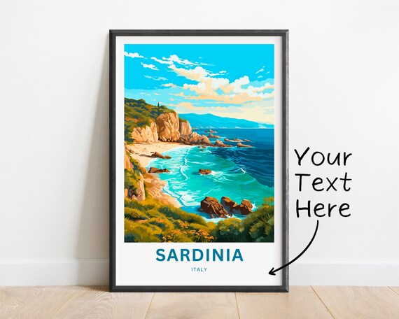 Personalized Sardinia Italy Turquoise Beach Waves Travel Poster