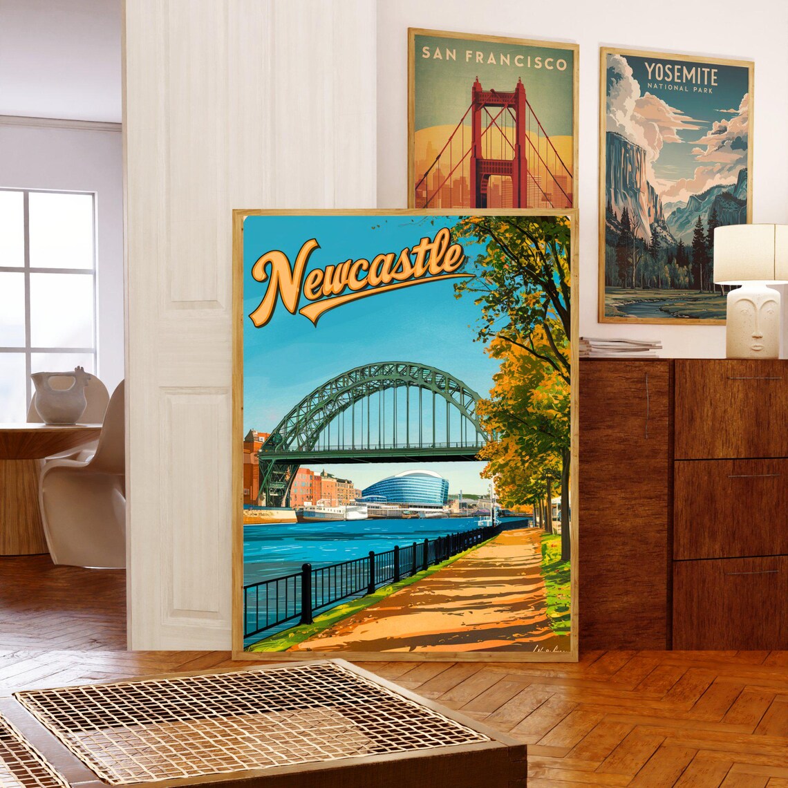 Newcastle Tyne Bridge Quayside Autumn River View Vintage Travel Poster - Image 5